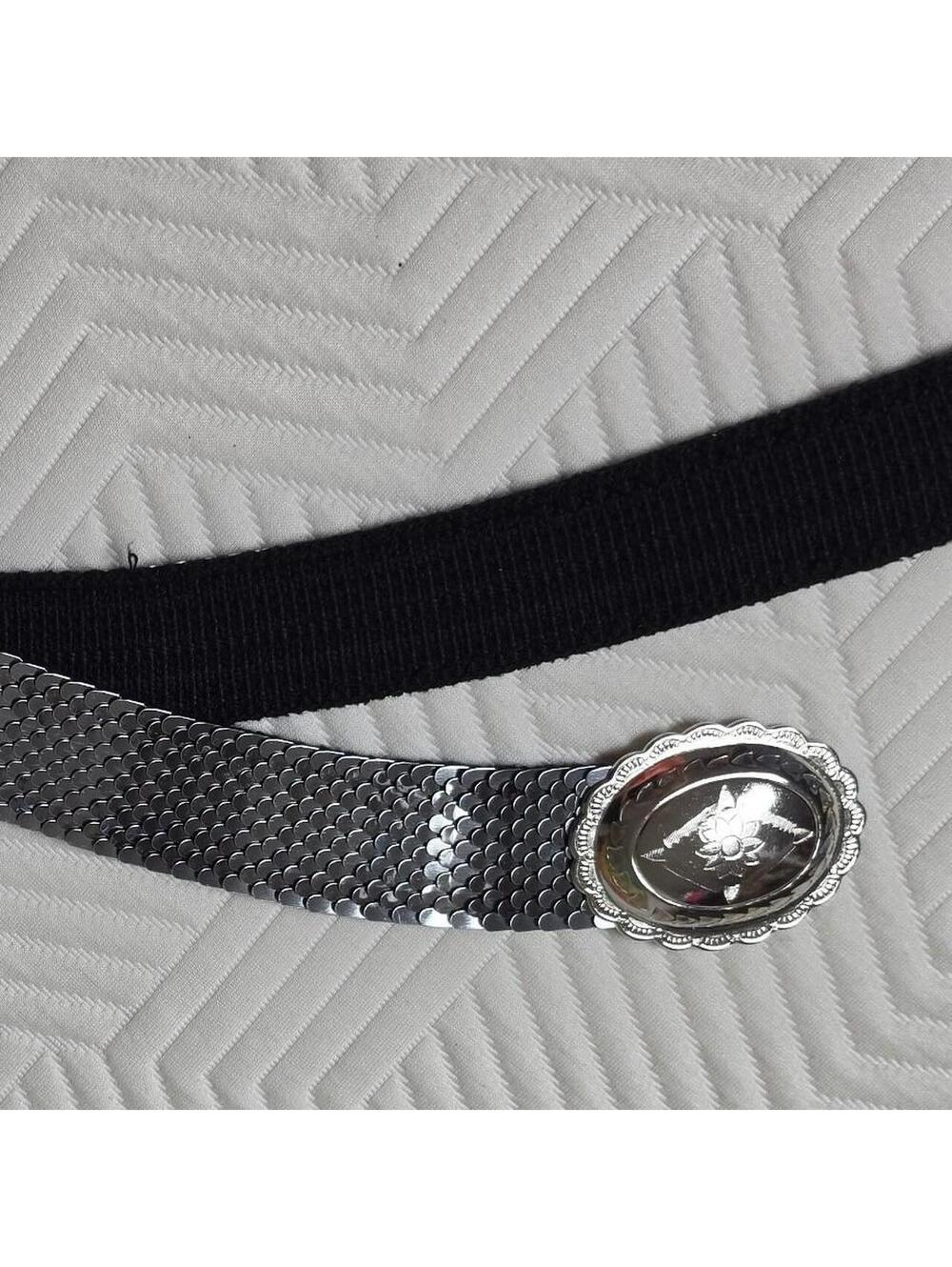 Vintage silver metal fish scale stretch belt